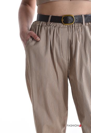 Pantalone in Cotone Fantasia righe con elastico con cintura con tasche - ph 4