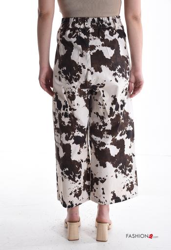 Pantalone in Cotone vita alta wide leg Fantasia animalier con tasche con bottoni con zip - ph 2