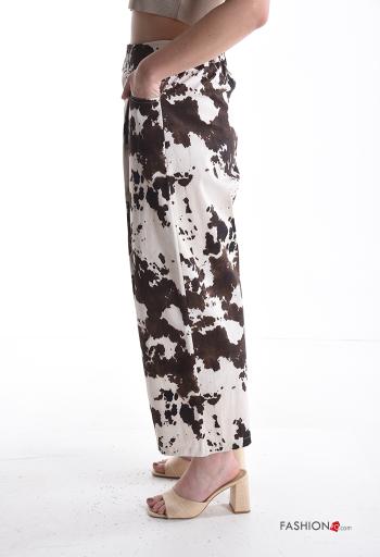 Pantalone in Cotone vita alta wide leg Fantasia animalier con tasche con bottoni con zip - ph 3