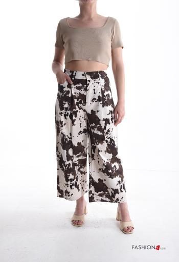 Pantalone in Cotone vita alta wide leg Fantasia animalier con tasche con bottoni con zip - ph 5