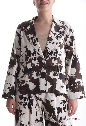 Blusão em Algodão manga comprida Padrão animal com botões sem forro - ph 1