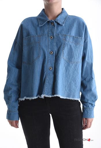 long sleeve with collar denim Cotton Jacket with buttons with pockets - ph 1