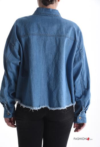 long sleeve with collar denim Cotton Jacket with buttons with pockets - ph 2