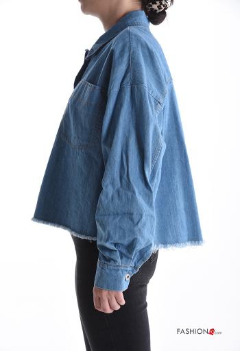 long sleeve with collar denim Cotton Jacket with buttons with pockets - ph 3