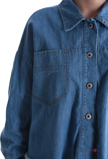 long sleeve with collar denim Cotton Jacket with buttons with pockets - ph 4