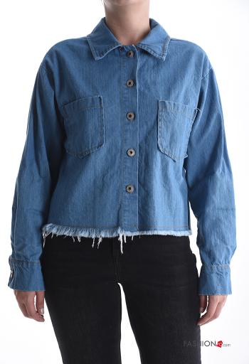 long sleeve with collar denim Cotton Jacket with buttons with pockets - ph 1