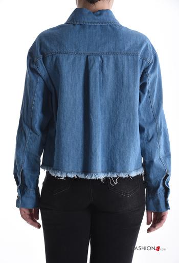 long sleeve with collar denim Cotton Jacket with buttons with pockets - ph 2