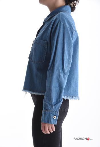 long sleeve with collar denim Cotton Jacket with buttons with pockets - ph 3