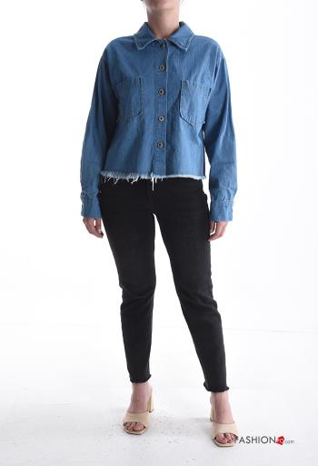 long sleeve with collar denim Cotton Jacket with buttons with pockets - ph 5