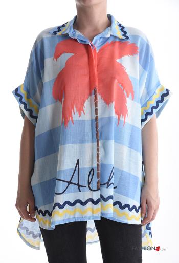 short sleeve with collar oversized Linen Shirt with buttons