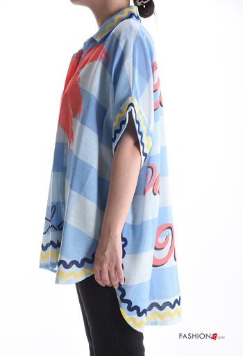 Oversize mit kragen kurze ärmel Hemd aus Leinen mit Knöpfen - ph 3