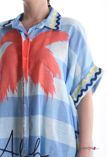 Oversize mit kragen kurze ärmel Hemd aus Leinen mit Knöpfen - ph 4