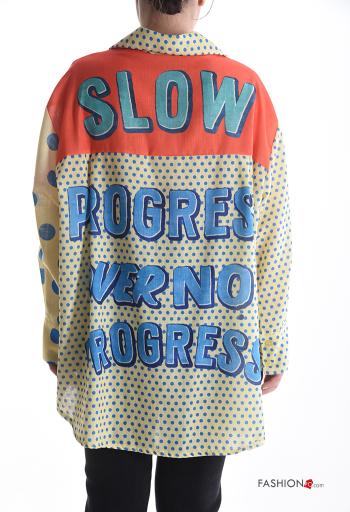 Camisa de Lino manga larga extra grande con cuello Estampado mixto con botones - ph 2
