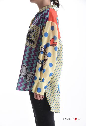 Camisa de Lino manga larga extra grande con cuello Estampado mixto con botones - ph 3