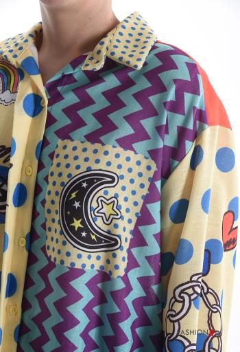 Camisa de Lino manga larga extra grande con cuello Estampado mixto con botones - ph 4