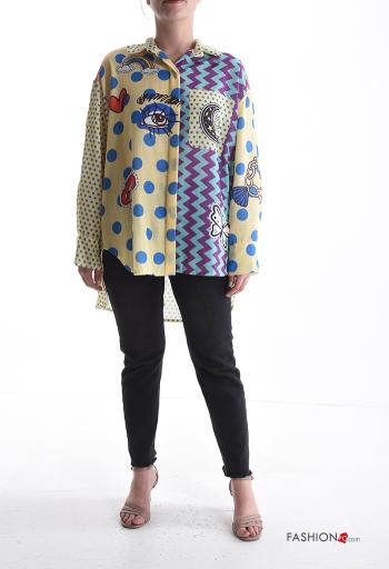 Camisa de Lino manga larga extra grande con cuello Estampado mixto con botones - ph 5