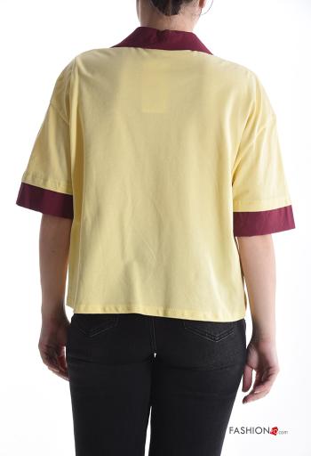 T-shirt in Cotone maniche corte con colletto con bottoni con strass - ph 2