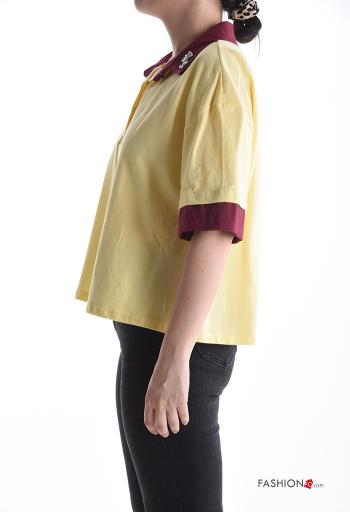 T-shirt in Cotone maniche corte con colletto con bottoni con strass - ph 3