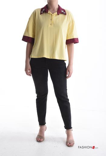 T-shirt in Cotone maniche corte con colletto con bottoni con strass - ph 5