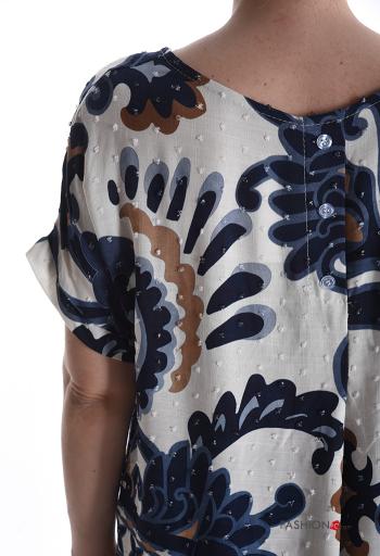 Blouse manches courtes col rond Imprimé batik à boutons - ph 4