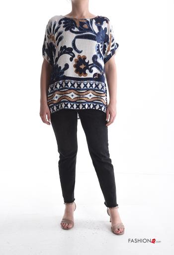Blouse manches courtes col rond Imprimé batik à boutons - ph 5