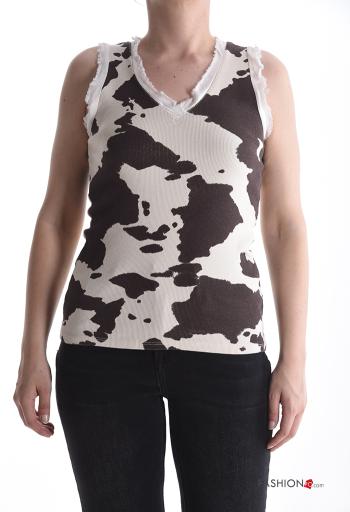 Canotta in Cotone Fantasia animalier scollo a V