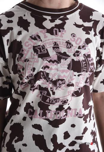 Animal print short sleeve crew neck Cotton T-shirt - ph 4