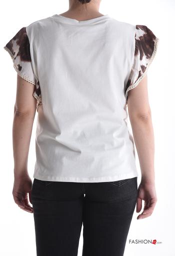 T-shirt in Cotone maniche volant maniche corte girocollo Fantasia animalier con tasche - ph 2