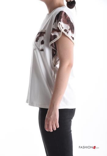 T-shirt in Cotone maniche volant maniche corte girocollo Fantasia animalier con tasche - ph 3