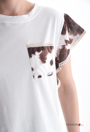 T-shirt in Cotone maniche volant maniche corte girocollo Fantasia animalier con tasche - ph 4