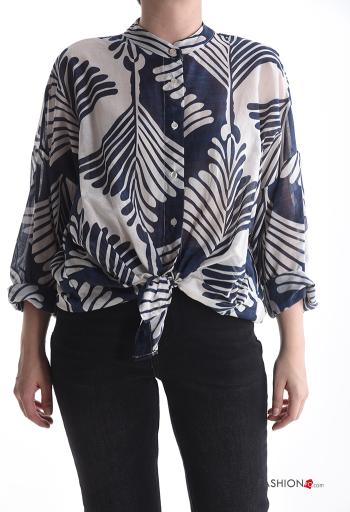 Camicia in Cotone maniche lunghe Fantasia astratta con bottoni