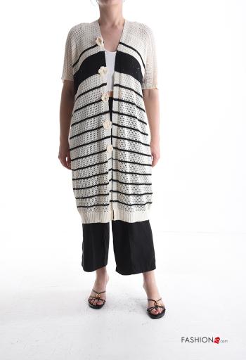 Cardigan in Cotone uncinetto maniche corte lungo Fantasia righe - ph 1