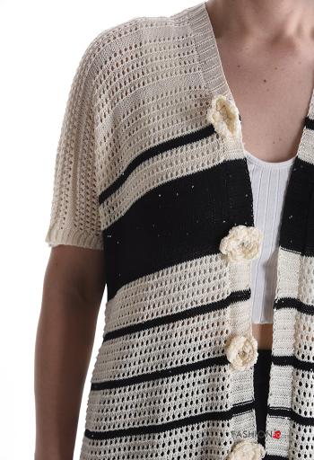 Cardigan in Cotone uncinetto maniche corte lungo Fantasia righe - ph 4