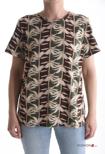 T-shirt en Coton manches courtes col rond Imprimé feuilles - ph 1