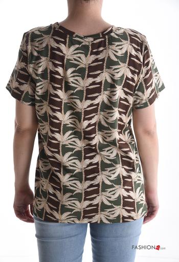 T-shirt en Coton manches courtes col rond Imprimé feuilles - ph 2