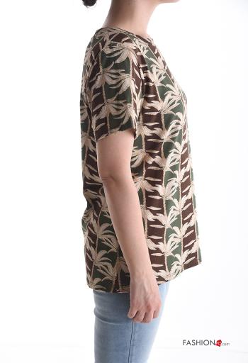 T-shirt en Coton manches courtes col rond Imprimé feuilles - ph 3