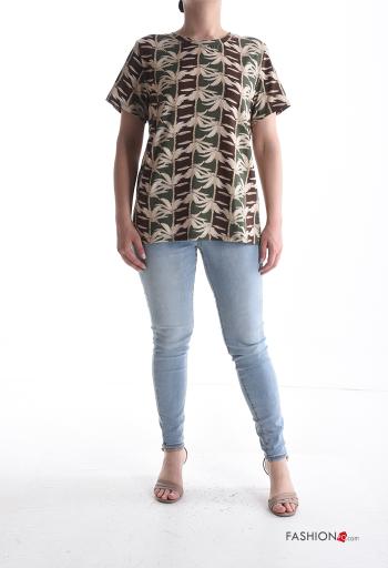 T-shirt en Coton manches courtes col rond Imprimé feuilles - ph 5