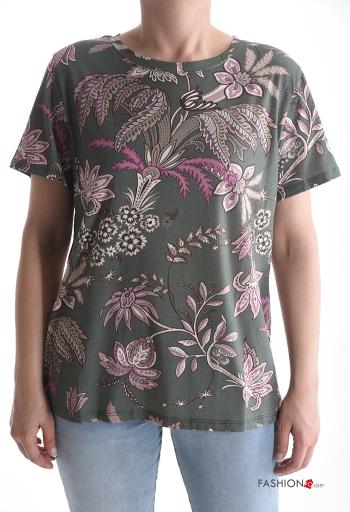 Floral short sleeve crew neck Cotton T-shirt