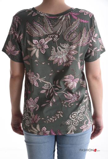 T-shirt em Algodão manga curta gola redonda Floral - ph 2
