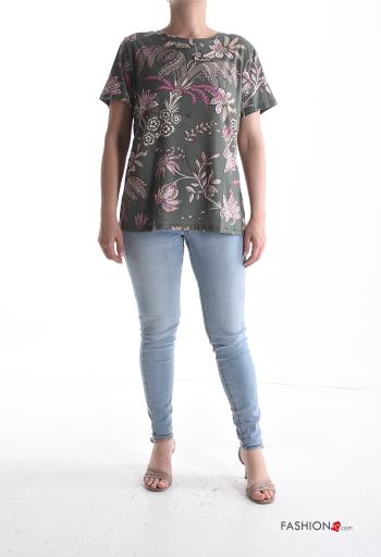 T-shirt em Algodão manga curta gola redonda Floral - ph 5