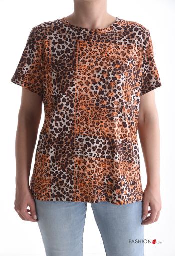 T-shirt in Cotone maniche corte girocollo Fantasia animalier