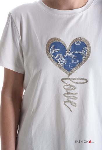 T-shirt in Cotone maniche corte girocollo Fantasia cuore - ph 4