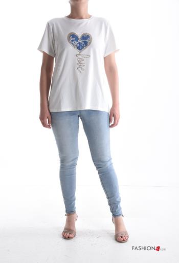 T-shirt in Cotone maniche corte girocollo Fantasia cuore - ph 5