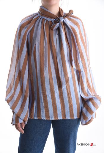 Striped extra long sleeve Blouse with bow