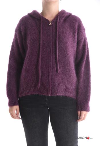 Cardigan in Mohair maniche lunghe con zip con cappuccio - ph 1