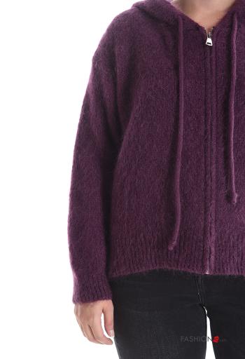 Cardigan in Mohair maniche lunghe con zip con cappuccio - ph 4