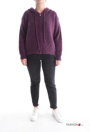 Cardigan in Mohair maniche lunghe con zip con cappuccio - ph 5