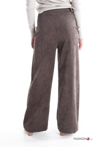 Pantalone wide leg in velluto costine con tasche con bottoni con zip - ph 2