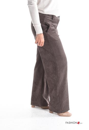 Pantalone wide leg in velluto costine con tasche con bottoni con zip - ph 3