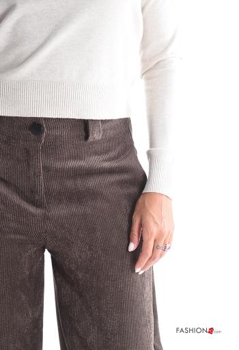 Pantalone wide leg in velluto costine con tasche con bottoni con zip - ph 4